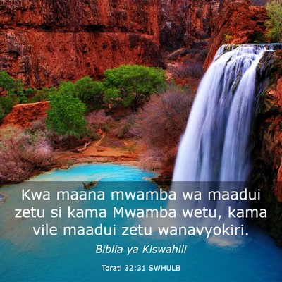 Picture 03 - Torati 32:31 SWHULB - Kwa maana mwamba wa maadui zetu si kama Mwamba - Bible Verse Picture