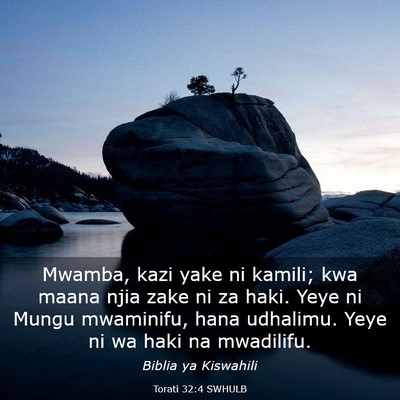 Picture 03 - Torati 32:4 SWHULB - Mwamba, kazi yake ni kamili; kwa maana njia zake - Bible Verse Picture