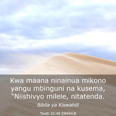 Picture 03 - Torati 32:40 SWHULB - Kwa maana ninainua mikono yangu mbinguni na - Bible Verse Picture