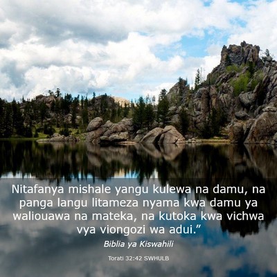 Picture 03 - Torati 32:42 SWHULB - Nitafanya mishale yangu kulewa na damu, na panga - Bible Verse Picture