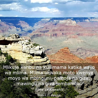 Picture 03 - Torati 4:11 SWHULB - Mlikuja karibu na kusimama katika wayo wa mlima. - Bible Verse Picture