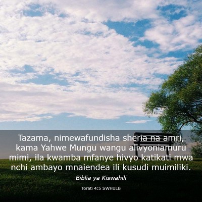 Picture 03 - Torati 4:5 SWHULB - Tazama, nimewafundisha sheria na amri, kama Yahwe - Bible Verse Picture