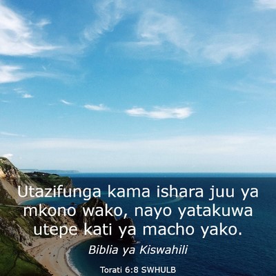 Picture 03 - Torati 6:8 SWHULB - Utazifunga kama ishara juu ya mkono wako, nayo - Bible Verse Picture