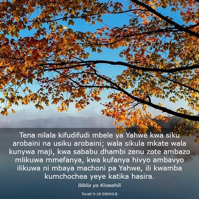Picture 03 - Torati 9:18 SWHULB - Tena nilala kifudifudi mbele ya Yahwe kwa siku - Bible Verse Picture