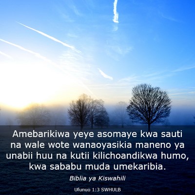 Picture 03 - Ufunuo 1:3 SWHULB - Amebarikiwa yeye asomaye kwa sauti na wale wote - Bible Verse Picture