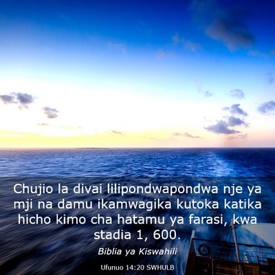 Picture 03 - Ufunuo 14:20 SWHULB - Chujio la divai lilipondwapondwa nje ya mji na - Bible Verse Picture