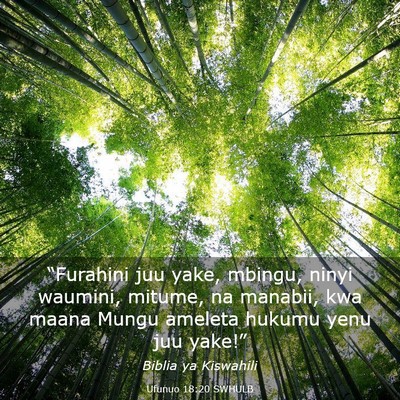 Picture 03 - Ufunuo 18:20 SWHULB - “Furahini juu yake, mbingu, ninyi waumini, - Bible Verse Picture