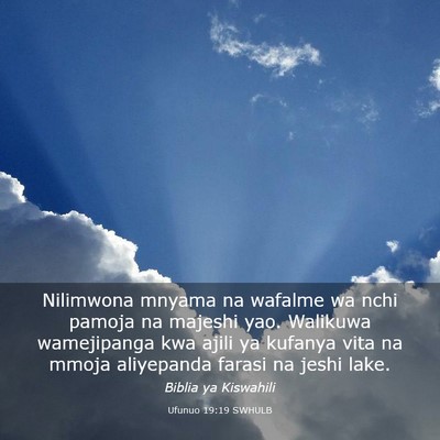 Picture 03 - Ufunuo 19:19 SWHULB - Nilimwona mnyama na wafalme wa nchi pamoja na - Bible Verse Picture