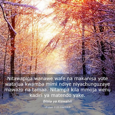 Picture 03 - Ufunuo 2:23 SWHULB - Nitawapiga wanawe wafe na makanisa yote watajua - Bible Verse Picture