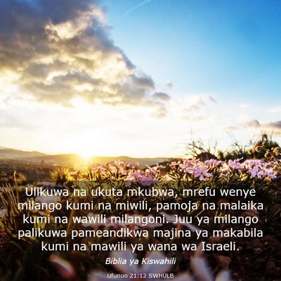 Picture 03 - Ufunuo 21:12 SWHULB - Ulikuwa na ukuta mkubwa, mrefu wenye milango kumi - Bible Verse Picture