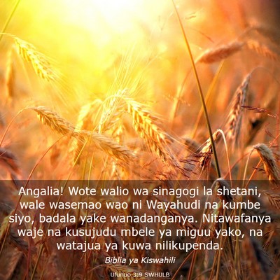 Picture 03 - Ufunuo 3:9 SWHULB - Angalia! Wote walio wa sinagogi la shetani, wale - Bible Verse Picture