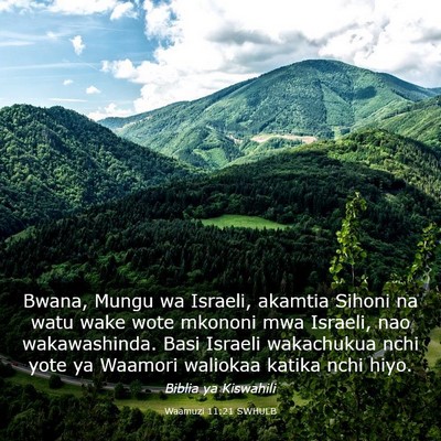 Picture 03 - Waamuzi 11:21 SWHULB - Bwana, Mungu wa Israeli, akamtia Sihoni na watu - Bible Verse Picture