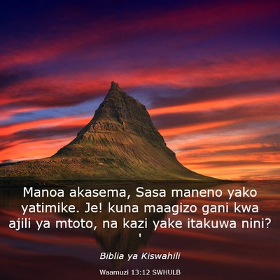 Picture 03 - Waamuzi 13:12 SWHULB - Manoa akasema, Sasa maneno yako yatimike. Je! - Bible Verse Picture