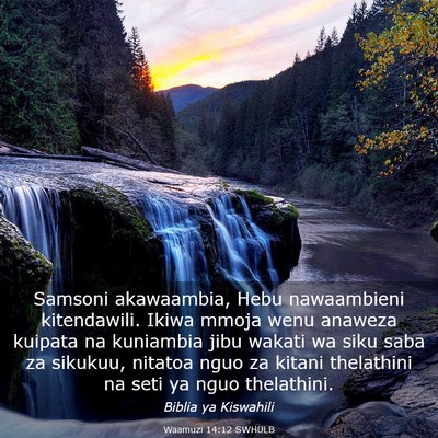 Picture 03 - Waamuzi 14:12 SWHULB - Samsoni akawaambia, Hebu nawaambieni kitendawili. - Bible Verse Picture