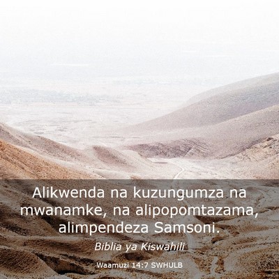 Picture 03 - Waamuzi 14:7 SWHULB - Alikwenda na kuzungumza na mwanamke, na - Bible Verse Picture