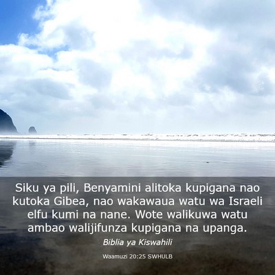 Picture 03 - Waamuzi 20:25 SWHULB - Siku ya pili, Benyamini alitoka kupigana nao - Bible Verse Picture