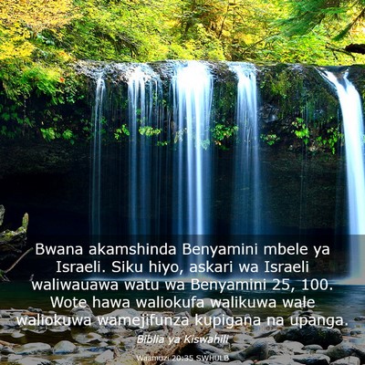 Picture 03 - Waamuzi 20:35 SWHULB - Bwana akamshinda Benyamini mbele ya Israeli. Siku - Bible Verse Picture