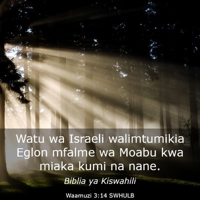 Picture 03 - Waamuzi 3:14 SWHULB - Watu wa Israeli walimtumikia Eglon mfalme wa - Bible Verse Picture