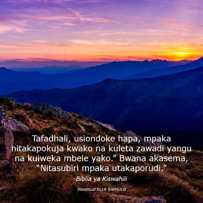 Picture 03 - Waamuzi 6:18 SWHULB - Tafadhali, usiondoke hapa, mpaka nitakapokuja - Bible Verse Picture