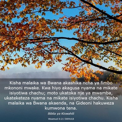 Picture 03 - Waamuzi 6:21 SWHULB - Kisha malaika wa Bwana akashika ncha ya fimbo - Bible Verse Picture
