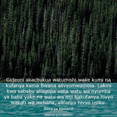 Picture 03 - Waamuzi 6:27 SWHULB - Gideoni akachukua watumishi wake kumi na kufanya - Bible Verse Picture