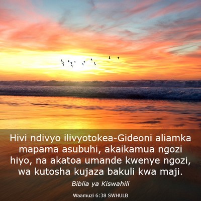 Picture 03 - Waamuzi 6:38 SWHULB - Hivi ndivyo ilivyotokea-Gideoni aliamka mapama - Bible Verse Picture