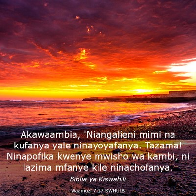 Picture 03 - Waamuzi 7:17 SWHULB - Akawaambia, 'Niangalieni mimi na kufanya yale - Bible Verse Picture