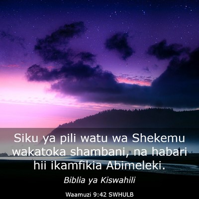 Picture 03 - Waamuzi 9:42 SWHULB - Siku ya pili watu wa Shekemu wakatoka shambani, - Bible Verse Picture
