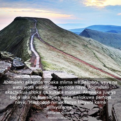 Picture 03 - Waamuzi 9:48 SWHULB - Abimeleki akaenda mpaka mlima wa Salmoni, yeye na - Bible Verse Picture