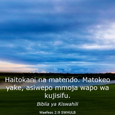 Picture 03 - Waefeso 2:9 SWHULB - Haitokani na matendo. Matokeo yake, asiwepo mmoja - Bible Verse Picture