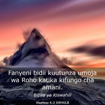 Picture 03 - Waefeso 4:3 SWHULB - Fanyeni bidii kuutunza umoja wa Roho katika - Bible Verse Picture