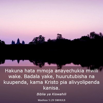 Picture 03 - Waefeso 5:29 SWHULB - Hakuna hata mmoja anayechukia mwili wake. Badala - Bible Verse Picture