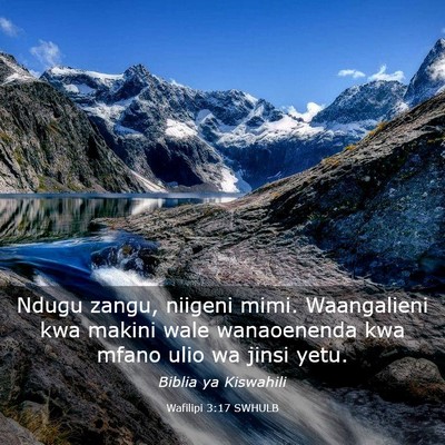 Picture 03 - Wafilipi 3:17 SWHULB - Ndugu zangu, niigeni mimi. Waangalieni kwa makini - Bible Verse Picture