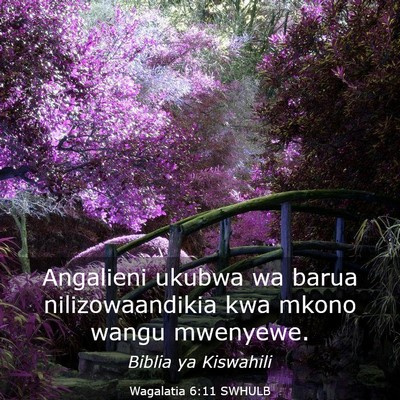 Picture 03 - Wagalatia 6:11 SWHULB - Angalieni ukubwa wa barua nilizowaandikia kwa - Bible Verse Picture