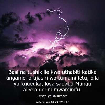 Picture 03 - Wahebrania 10:23 SWHULB - Basi na tushikilie kwa uthabiti katika ungamo la - Bible Verse Picture