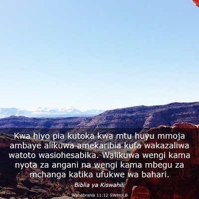 Picture 03 - Wahebrania 11:12 SWHULB - Kwa hiyo pia kutoka kwa mtu huyu mmoja ambaye - Bible Verse Picture