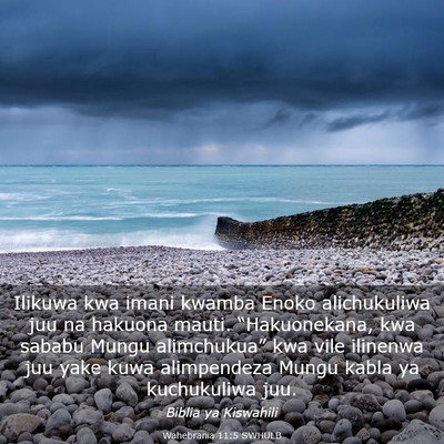 Picture 03 - Wahebrania 11:5 SWHULB - Ilikuwa kwa imani kwamba Enoko alichukuliwa juu - Bible Verse Picture