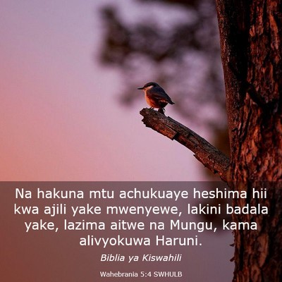 Picture 03 - Wahebrania 5:4 SWHULB - Na hakuna mtu achukuaye heshima hii kwa ajili - Bible Verse Picture
