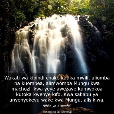 Picture 03 - Wahebrania 5:7 SWHULB - Wakati wa kipindi chake katika mwili, aliomba na - Bible Verse Picture