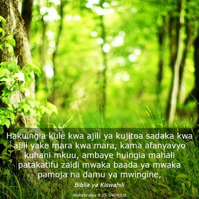Picture 03 - Wahebrania 9:25 SWHULB - Hakuingia kule kwa ajili ya kujitoa sadaka kwa - Bible Verse Picture