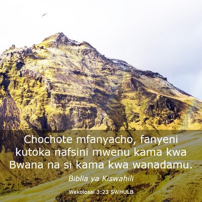 Picture 03 - Wakolosai 3:23 SWHULB - Chochote mfanyacho, fanyeni kutoka nafsini mwenu - Bible Verse Picture