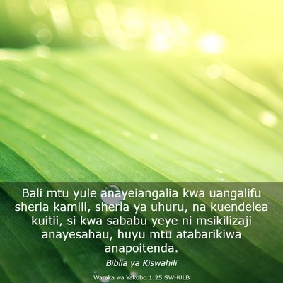 Picture 03 - Waraka wa Yakobo 1:25 SWHULB - Bali mtu yule anayeiangalia kwa uangalifu sheria - Bible Verse Picture