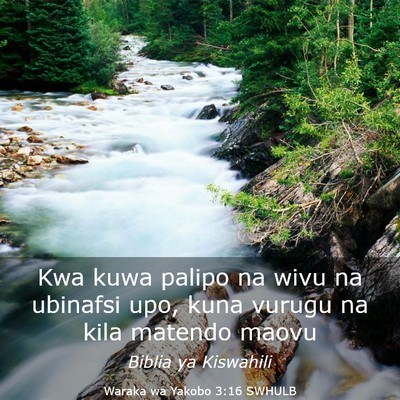 Picture 03 - Waraka wa Yakobo 3:16 SWHULB - Kwa kuwa palipo na wivu na ubinafsi upo, kuna - Bible Verse Picture