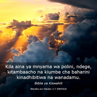 Picture 03 - Waraka wa Yakobo 3:7 SWHULB - Kila aina ya mnyama wa polini, ndege, kitambaacho - Bible Verse Picture