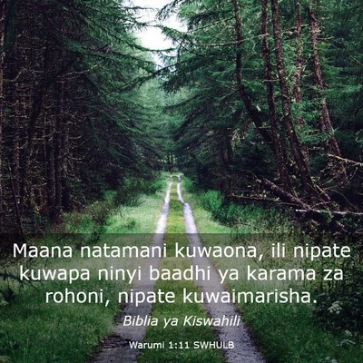 Picture 03 - Warumi 1:11 SWHULB - Maana natamani kuwaona, ili nipate kuwapa ninyi - Bible Verse Picture
