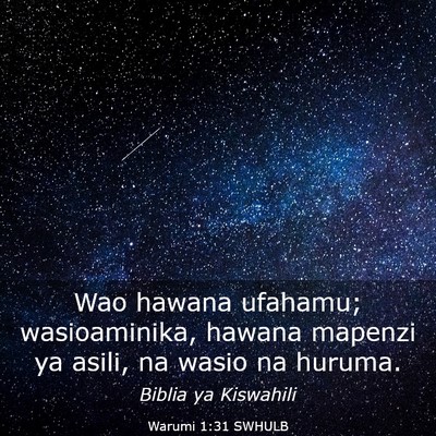 Picture 03 - Warumi 1:31 SWHULB - Wao hawana ufahamu; wasioaminika, hawana mapenzi - Bible Verse Picture
