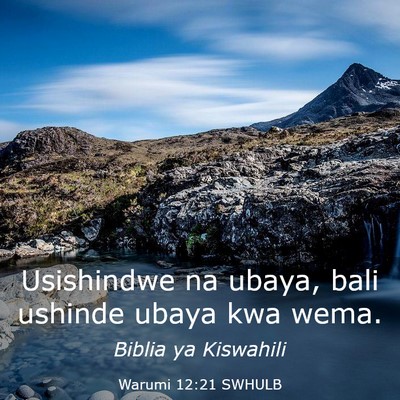 Picture 03 - Warumi 12:21 SWHULB - Usishindwe na ubaya, bali ushinde ubaya kwa - Bible Verse Picture