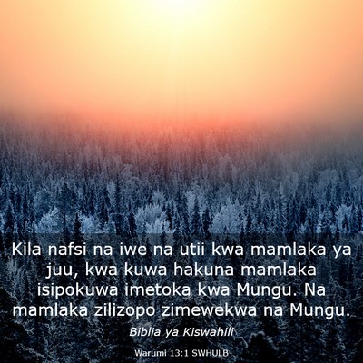 Picture 03 - Warumi 13:1 SWHULB - Kila nafsi na iwe na utii kwa mamlaka ya juu, kwa - Bible Verse Picture