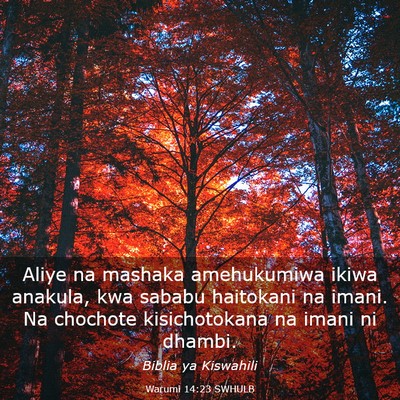 Picture 03 - Warumi 14:23 SWHULB - Aliye na mashaka amehukumiwa ikiwa anakula, kwa - Bible Verse Picture