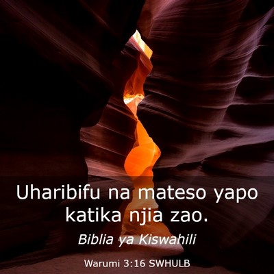 Picture 03 - Warumi 3:16 SWHULB - Uharibifu na mateso yapo katika njia - Bible Verse Picture